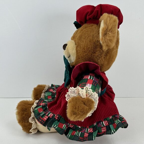 Vintage 1994 Kmart Teddy Bear Lane Christmas Bear In Holiday Dress Hat Bow 18" - Picture 6 of 13